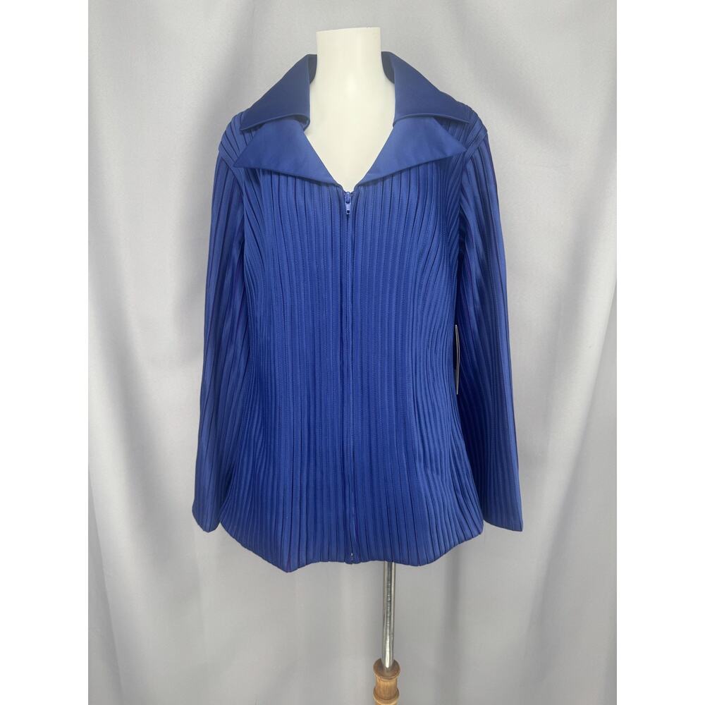 Tadashi Collection Jacket Womens 1X Blue Pleated Satin Zip Front Collared Lined